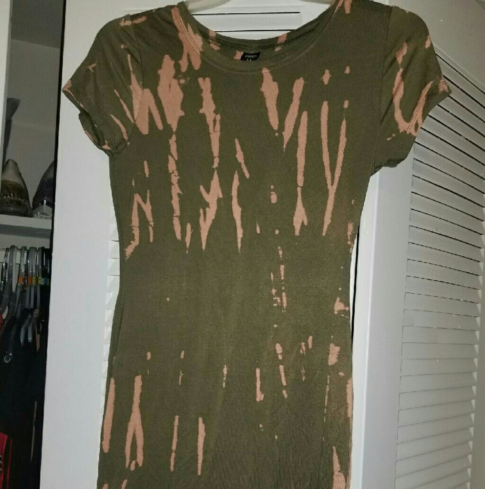 Super trendy olive green dress w/bleach distress